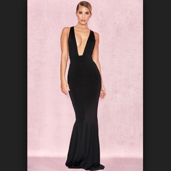House of CB Dresses & Skirts - 'MIACOVA' Black Silky Jersey Plunge Maxi Dress